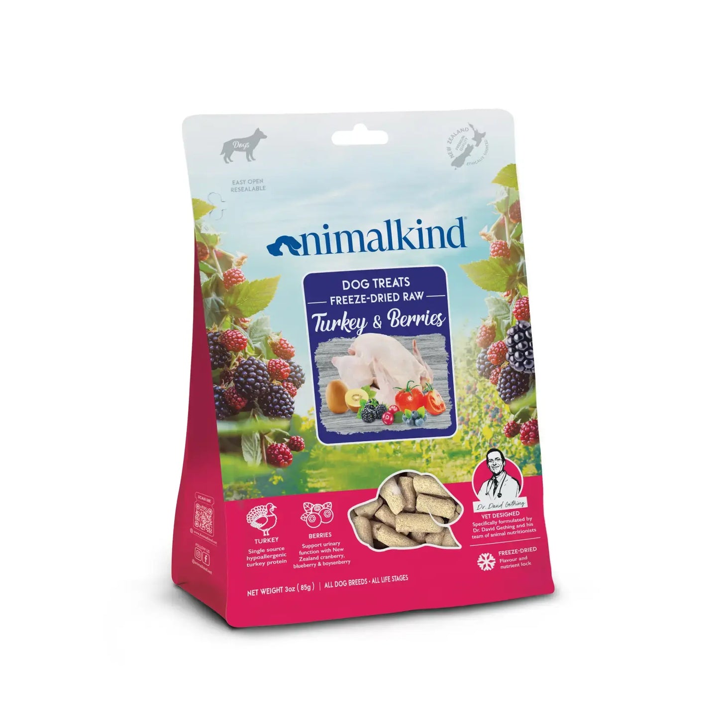 Animalkind Freeze-Dried Raw Dog Treats - Turkey & Berries 85g