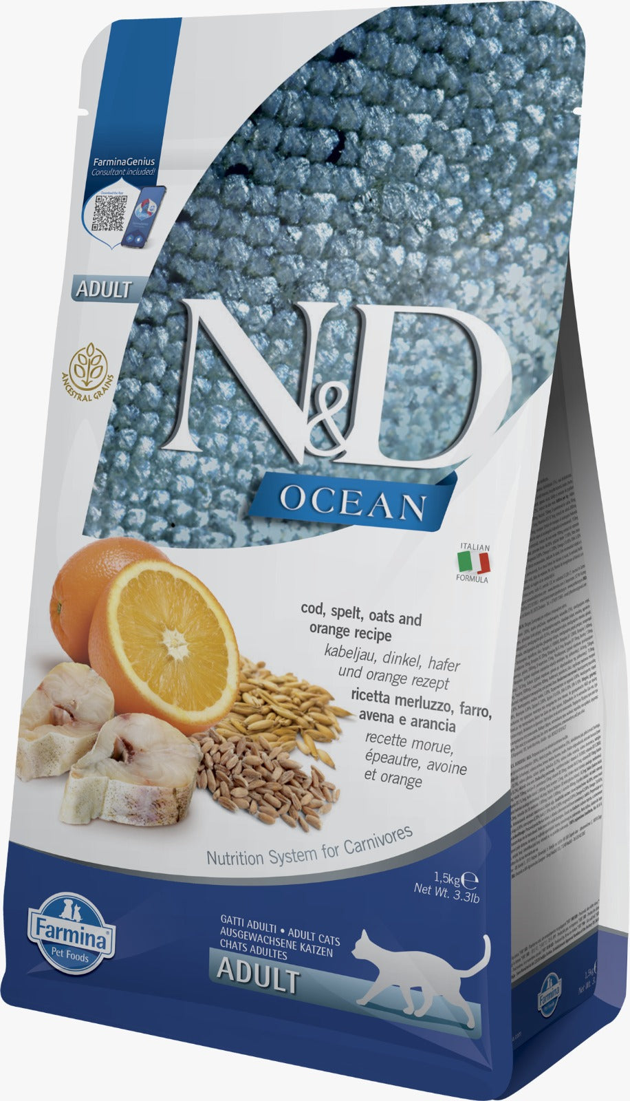 Farmina - N&D Ancestral Grain Low Grain Adult Cat Food - Fish & Orange