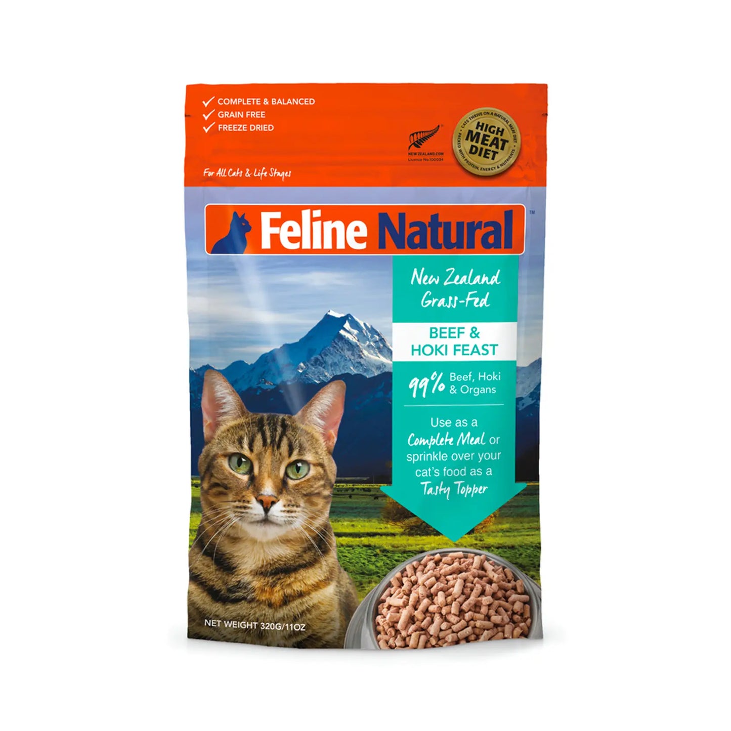 Feline Natural Freeze Dried Cat Food - Beef And Hoki Feast 320g