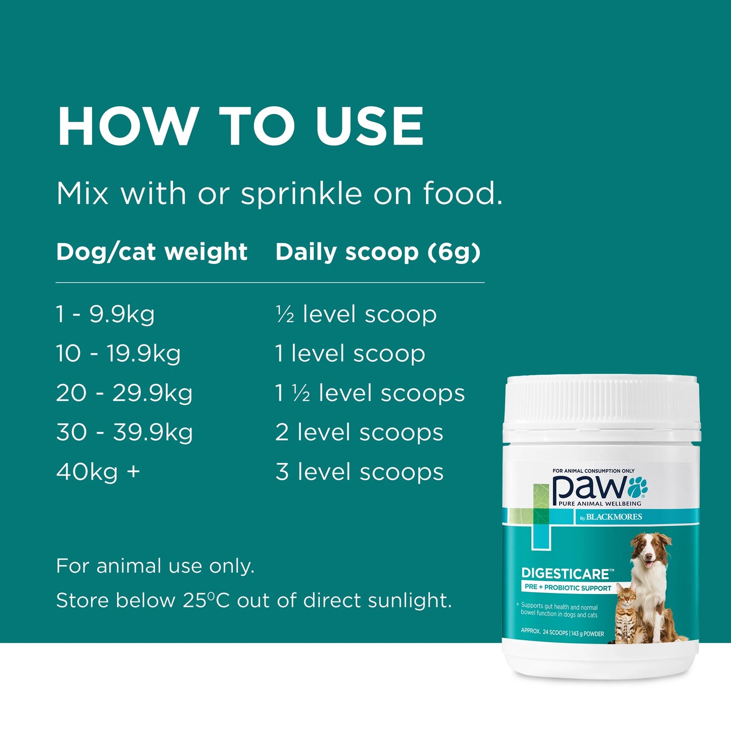 PAW - DigestiCare Pre + Probiotic Powder Digestive Supplement for Dogs & Cats 143g