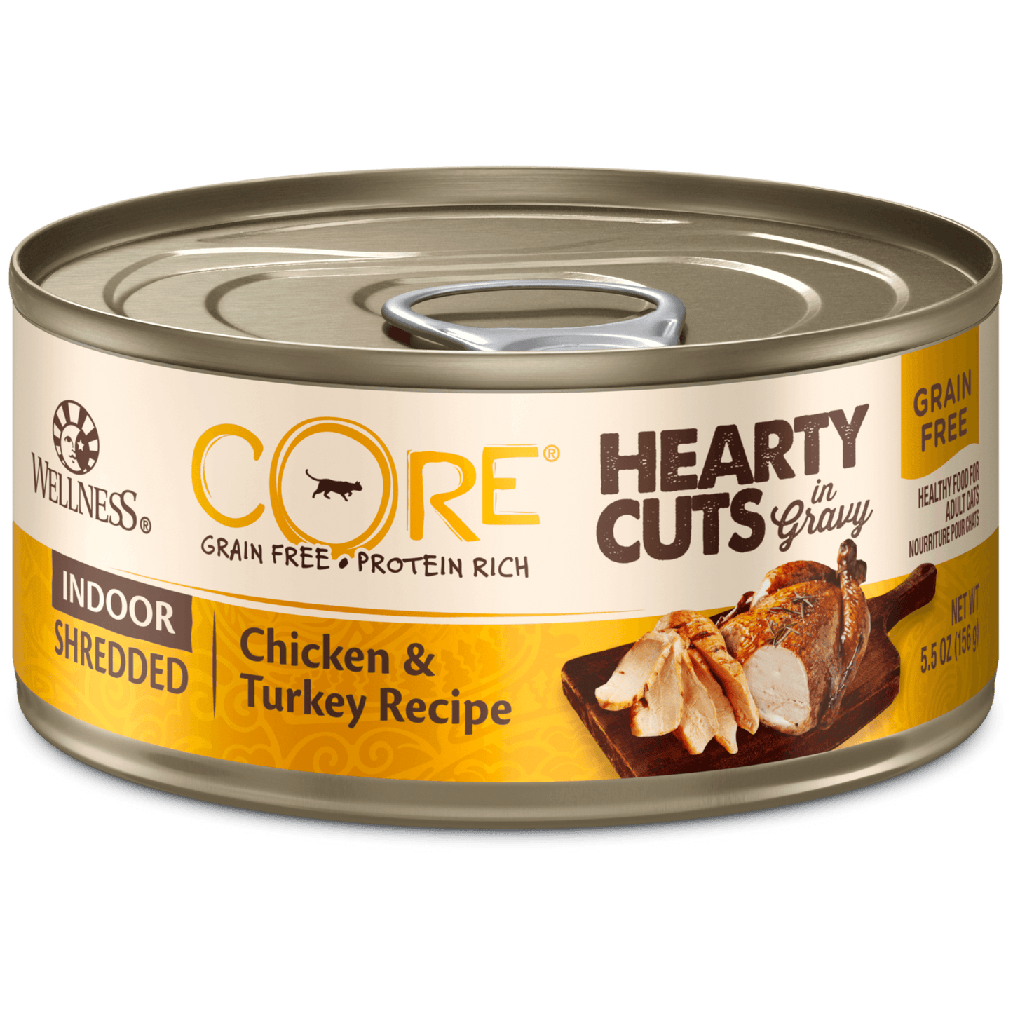 [Exp: 12 Aug 2026] Wellness CORE Hearty Cuts for Cats - Grain Free Indoor Chicken & Turkey can 5.5oz
