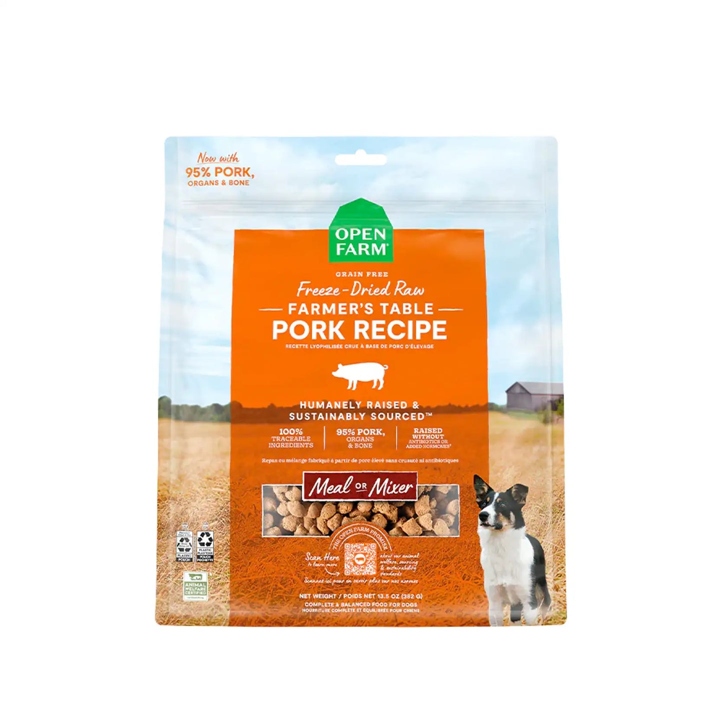 Load image into Gallery viewer, Open Farm Freeze Dried Raw Dog Food Farmer&amp;#39;s Table Pork Recipe 13.5oz
