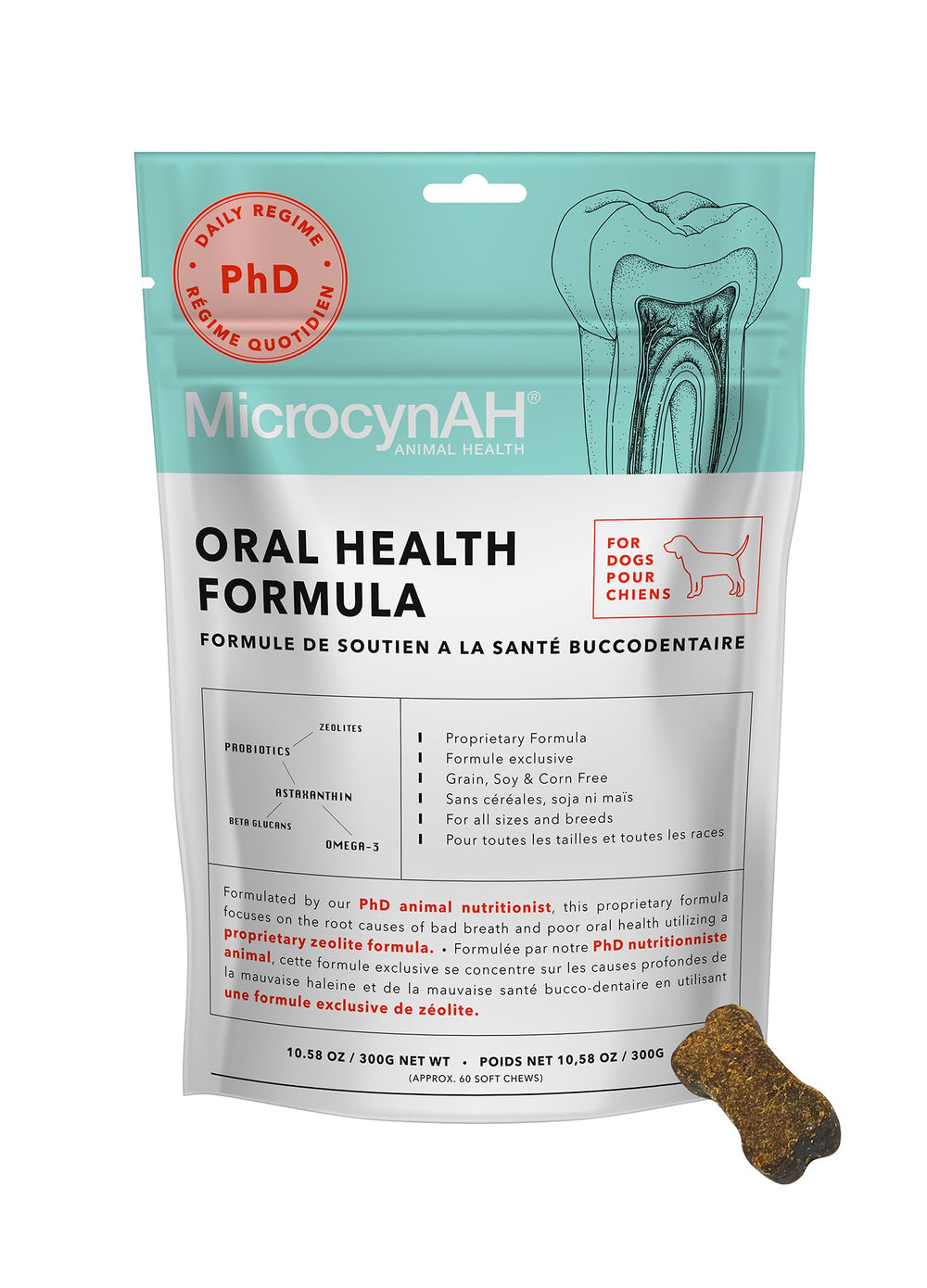 Load image into Gallery viewer, MicrocynAH phD Dog Treats - Oral Health Formula 60&amp;#39;s
